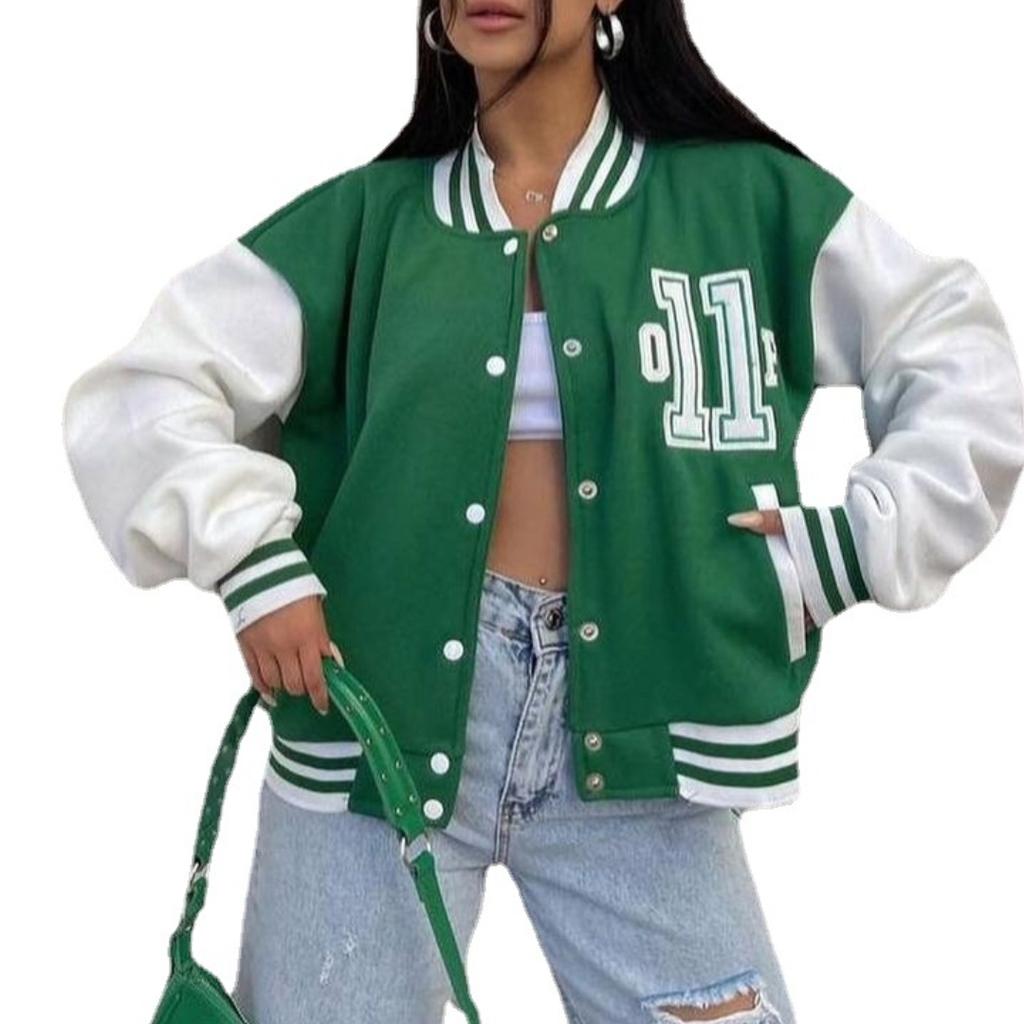 BITCED Dámská ležérní módní tištěná mikina s kapucí, tlustý top, dlouhý rukáv, baseballová uniforma