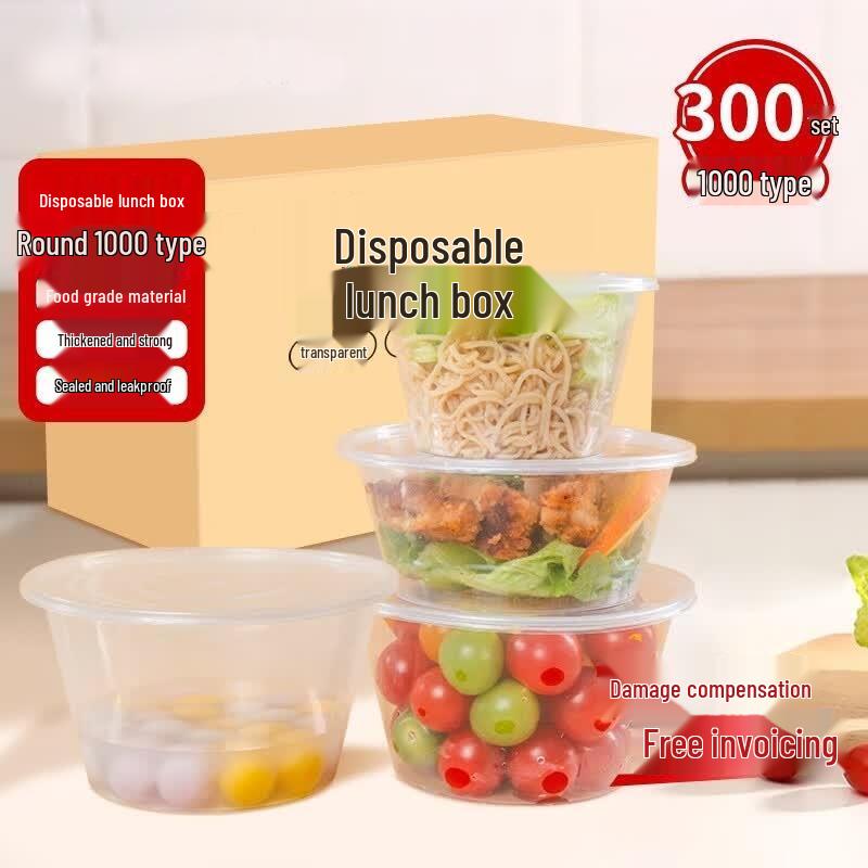 HANDUNYOU Disposable Round Plastic Takeout Containers with Lids