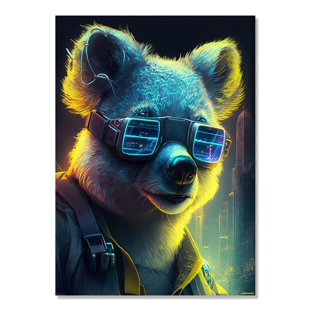 Cyberpunk Style Future Fantasy Lion Monkey Agent Animal Poster Wall Art Canvas Painting for Living Room Home Decoration