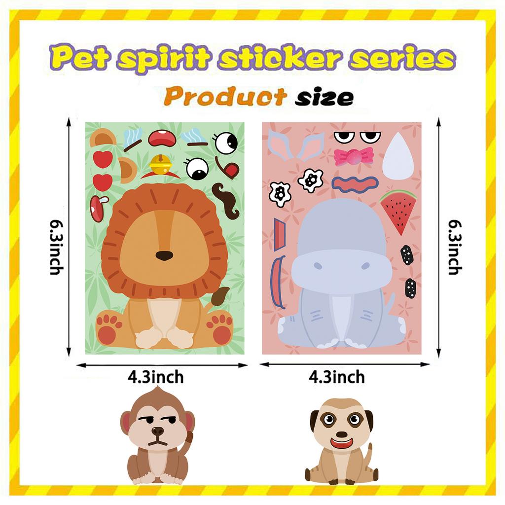 8Sheets Children DIY Puzzle Sticker Games Animals Make A Face Assemble Jigsaw Stickers Kids Educational Toys