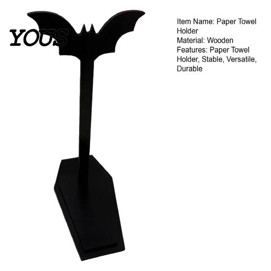 Decorative Paper Roll Storage Bat-shaped Towel Holder, Gothic Matte Black Metal Dark Aesthetic Bathroom Accessories Vertical Tissue Stand, for Kitchen