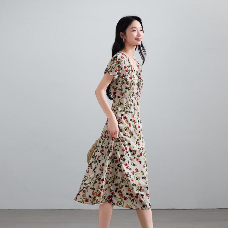 SOFSIL 2026 Summer French Pastoral Floral Slimming Mid-Length Dress XL