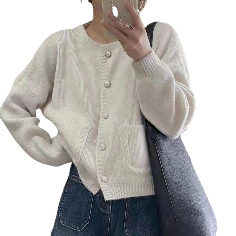 Lente en Herfst Nieuwe Koreaanse Trui Jas Dames Zacht Waxy Zoet Enkelrijig Kort Ronde Hals Gebreid Vest Trendy