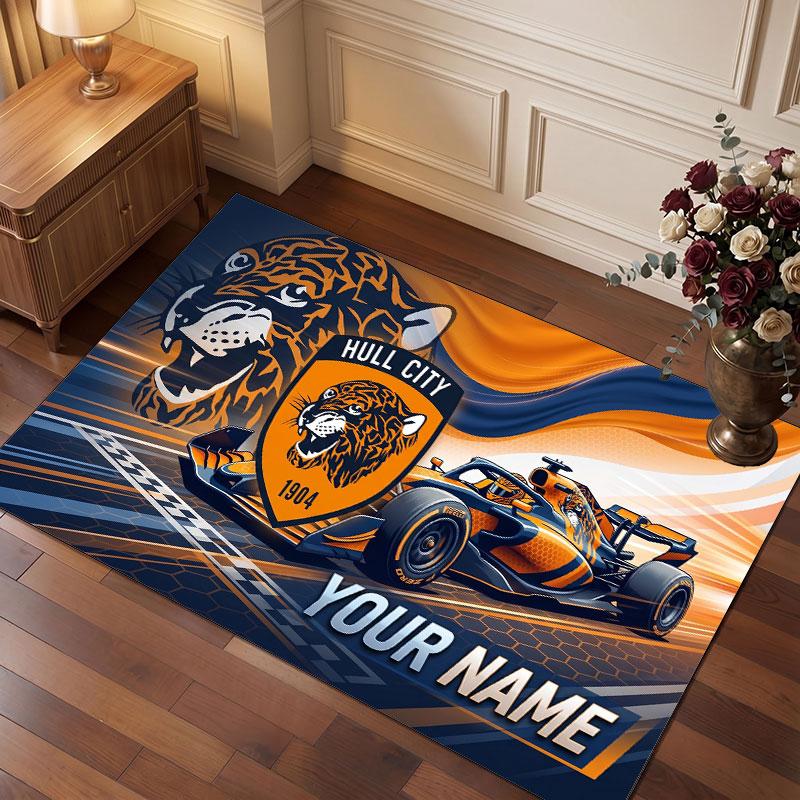 Hull FC Personalized Crystal Velvet Carpet, Customized Name Text Soft Anti‑Slip Rug for Living Room Bedroom