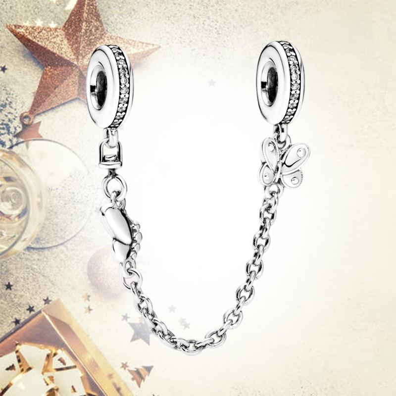 Sparkling Safety Chain Collection Charm Bead Charms Triple Clear Stone Safety Chain Safety Chain Clip Compatible With Authentic Bracelets Do It Yourse