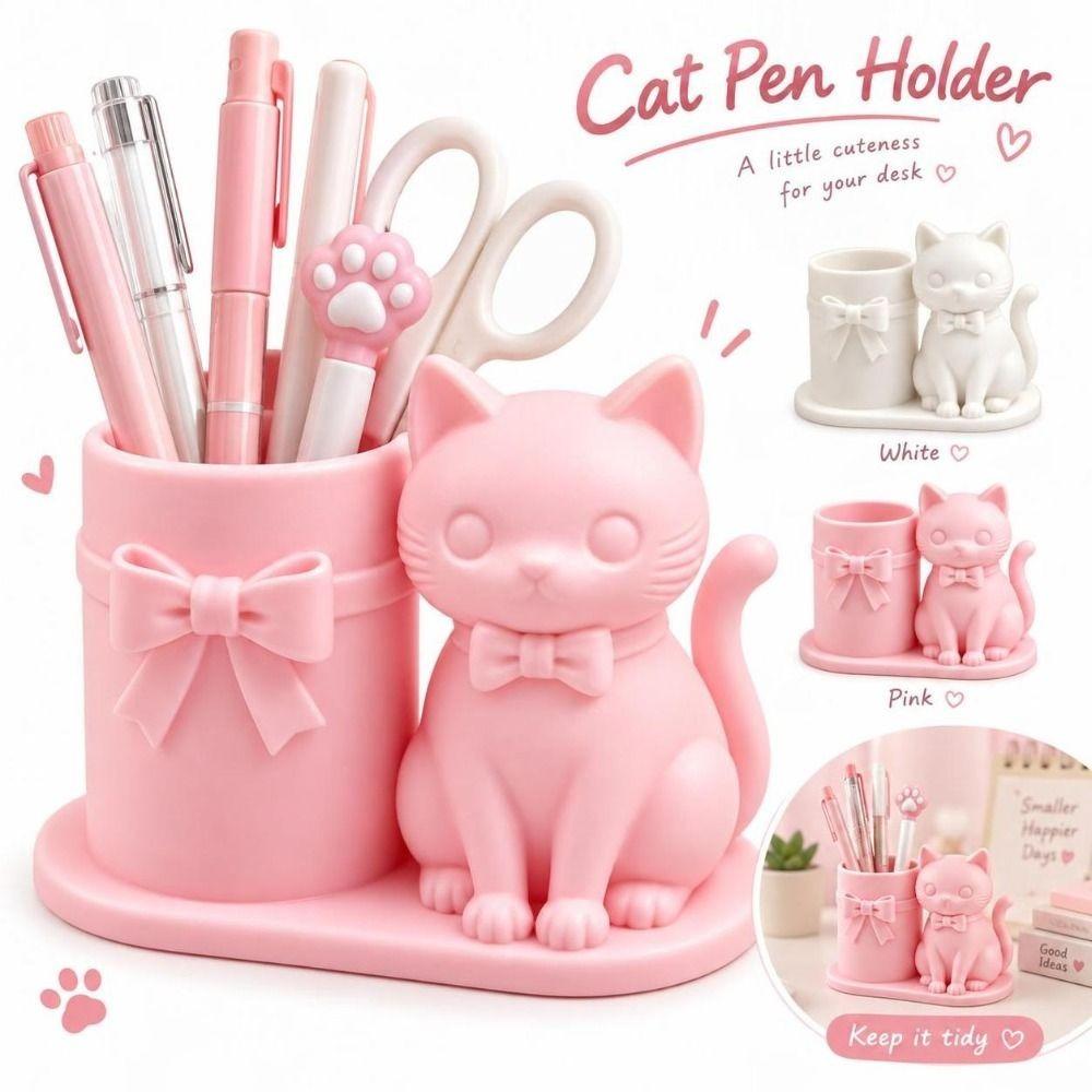 Cat Shaped Pencil Cup 3D Printed Desktop Stationery Organizer Makeup Brush Organizer Office Desk