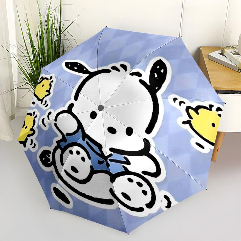 

1pc Chibi Cow with Yellow Chickens Automatic Opening/Closing Umbrella - Portable Three-Fold Design, 8-Bone Iron Frame Outdoor Umbrella, Perfect Gift f