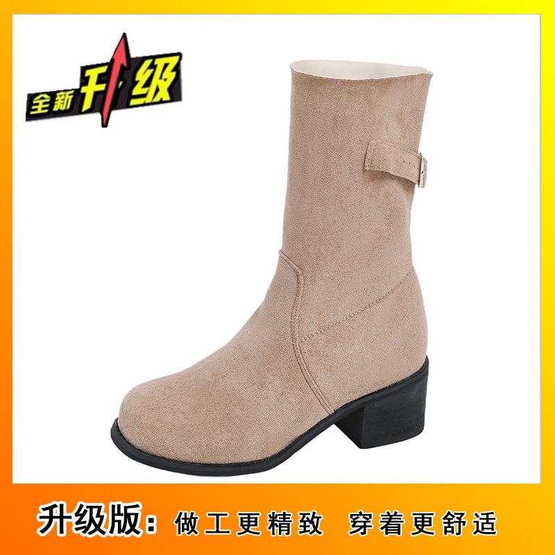 Versatile Bare Boots Wasteland Wind Single Boots 2025 Autumn and Winter New Korean Version Retro Suede Round Head Thick Heel Small Short Boots Women