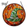 Lightweight Party Signs Halloween Stained Glass Suncatcher Ornament, Vintage Hanging Window Decor with Pumpkin Ghost Bat Witch Waterproof Porch