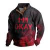 Men's Casual Fashion Christmas Printed Hoodless Sweatshirt Wide Men's Loose Button Stand Collar Hooded Sweatshirt