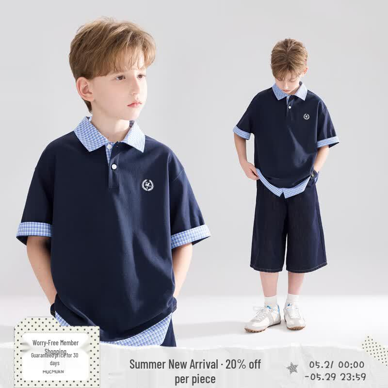 Mucmukn Boys Sorona Cooling Faux Two-Piece Plaid Polo Shirt 140