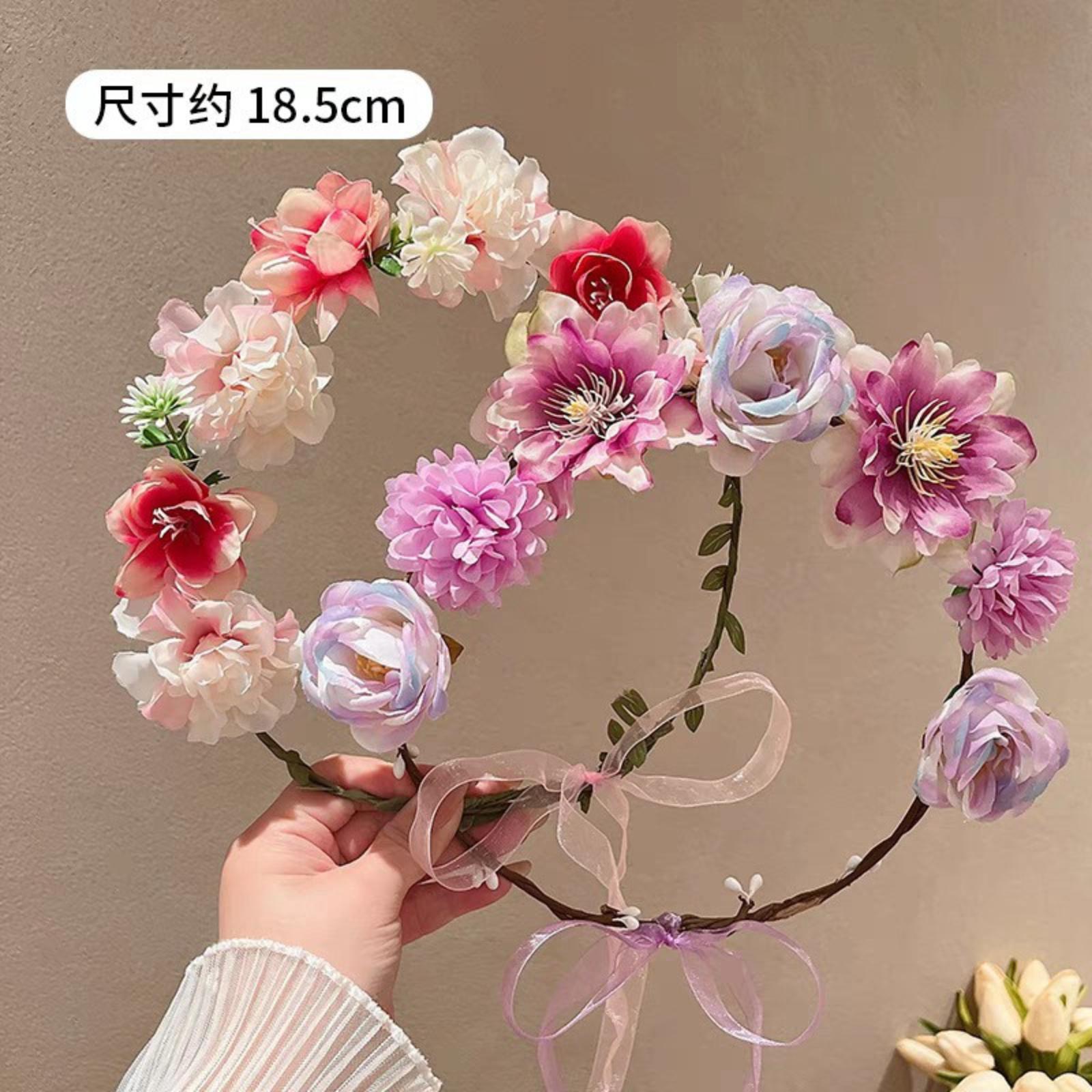 

Children Floral Headband Boho Style Flower Hair Accessory Braided Ribbon Hairband Kids Girls Flower Girl Headpiece Fairy Tale Inspired Hair Ornament One Size розовый