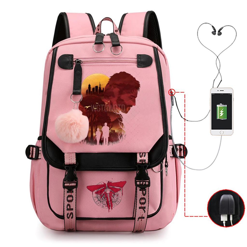 Trend Printing Student Casual Schoolbag Contrasting Color Neutral USB Backpack