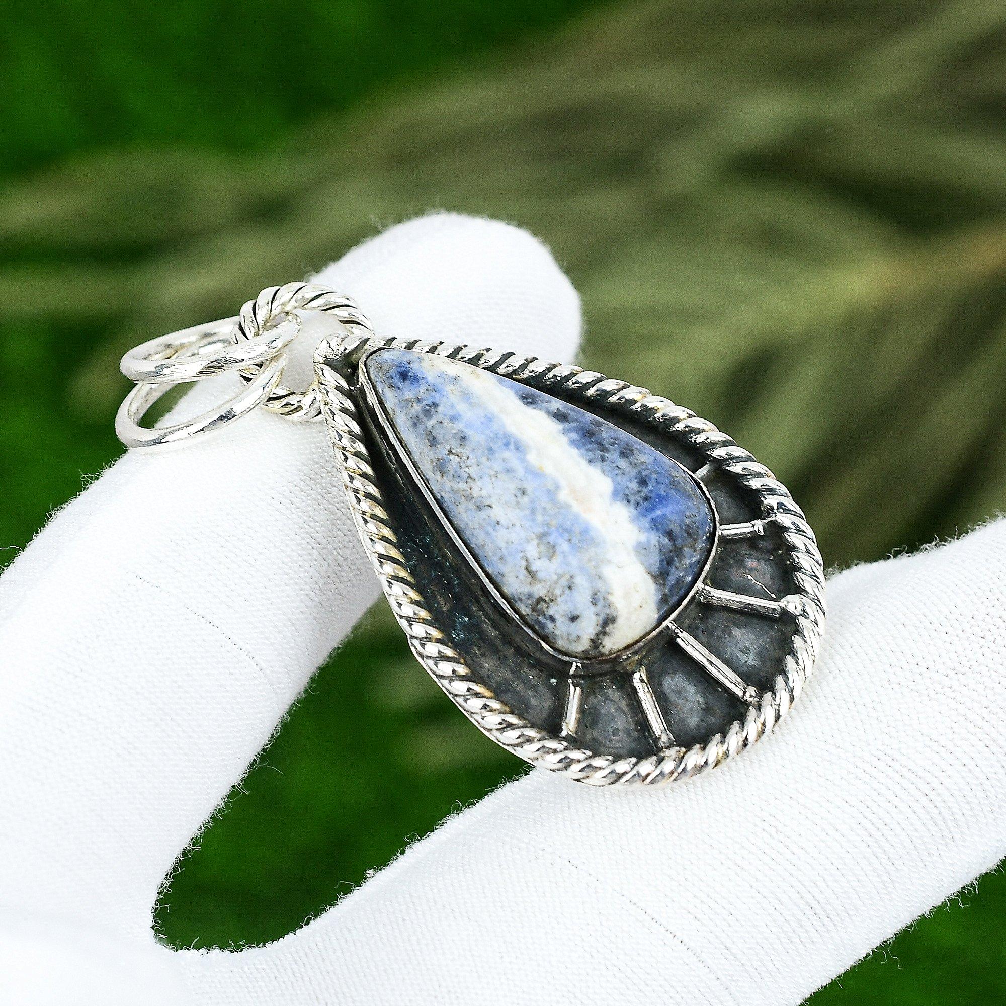 

Натуральный кулон из содалита ручной работы из стерлингового серебра 925 пробы, индийские украшения