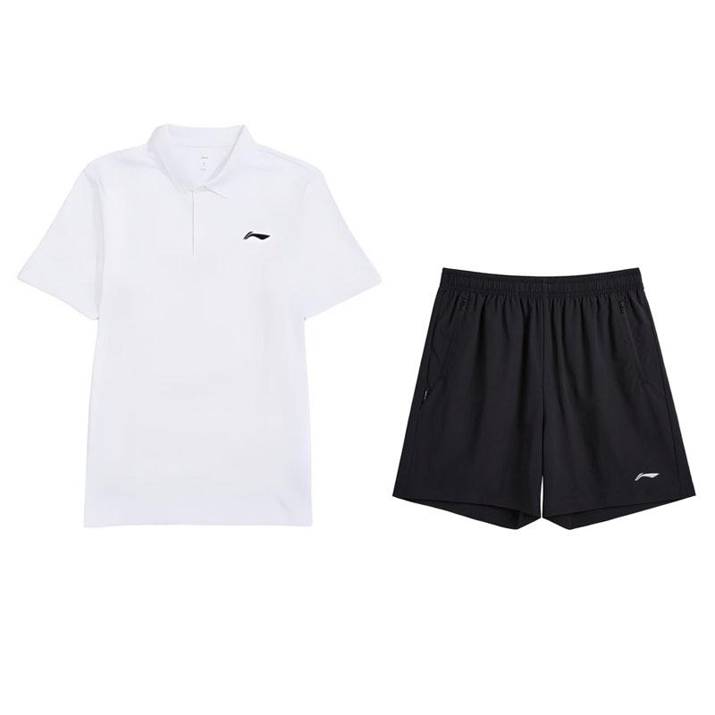 

Li-Ning Breathable Polo Shirt Comfortable Versatile Shorts Casual Sports Suit Men suit Standard-White Black U803-1+V157-1 L