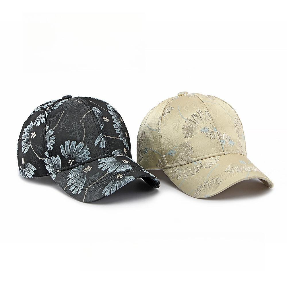 Women’s Ethnic Jacquard Baseball Cap, Floral Print Structured Brim Sun Hat, Casual Outdoor Duckbill Cap