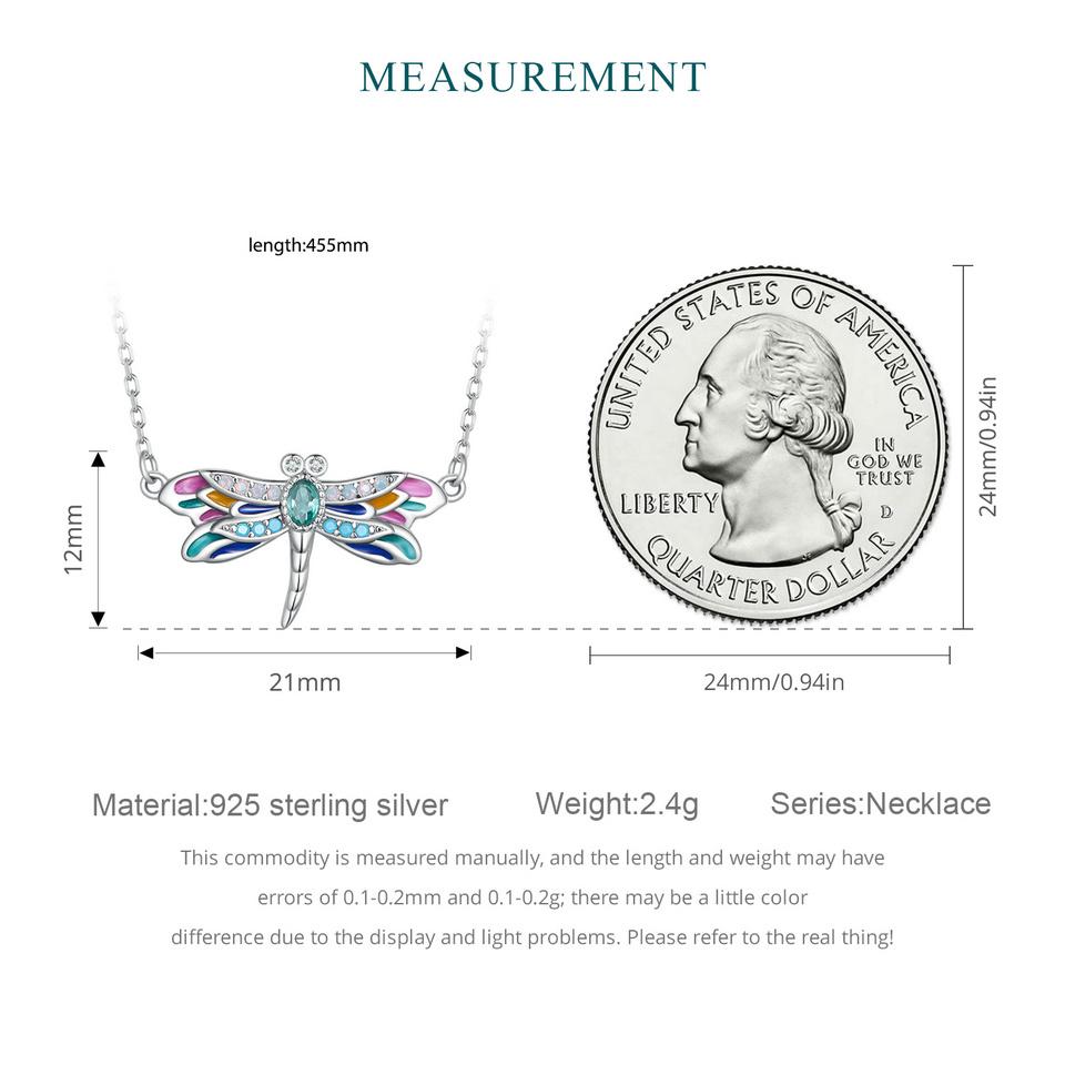 BAMOER Colier cu pandantiv cu libelule smalț colorat din argint 925, lanț delicat pentru gât de insecte pentru femei, cadou de Ziua Îndrăgostiților