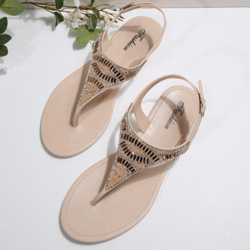Fashion Women's Summer Clip Toe Sandals 2025 Fashion Shiny Crystal Shoes for Women Round Toe Flat Sandals Woman Non Slip Beach Sandalias