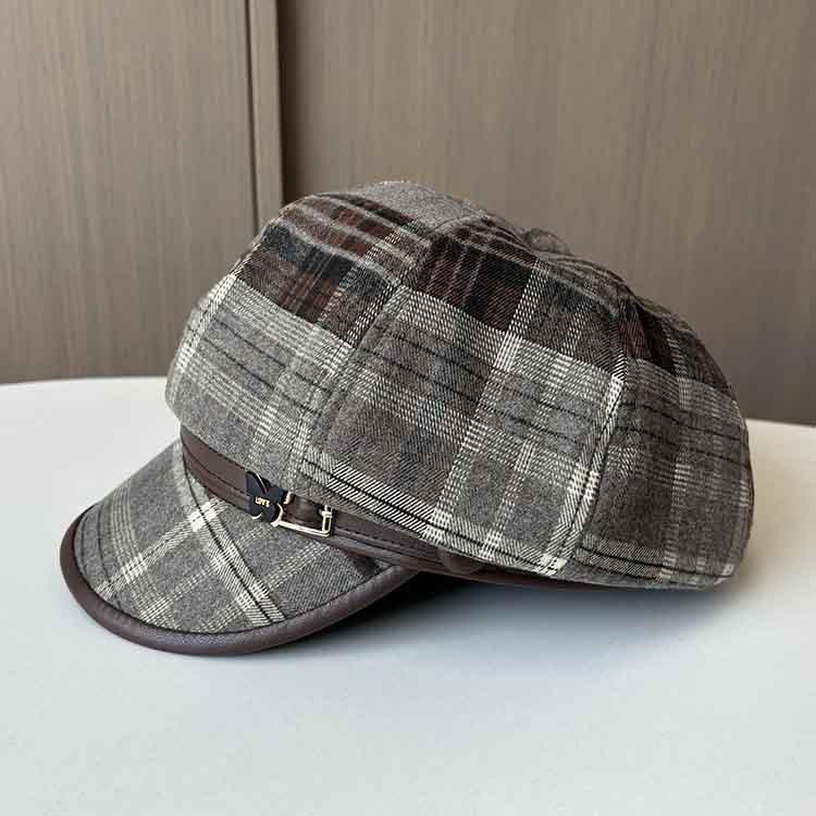 

Темпераментный британский стиль клетчатая шерстяная восьмиугольная шляпа женская осенне-зимняя модная универсальная беретка ретро шляпа художника шляпа газетчика M（56-58cm） кофейный