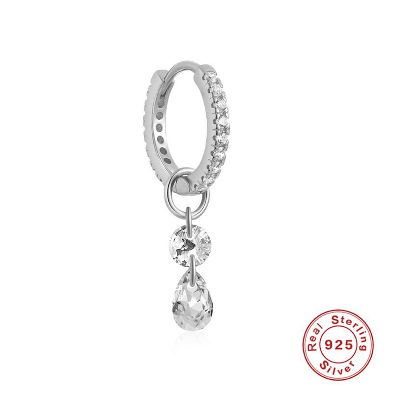 Sterling Double Hoop Earrings With Zircon Studs Dangle Charm Women Gold/White Gold Plated
