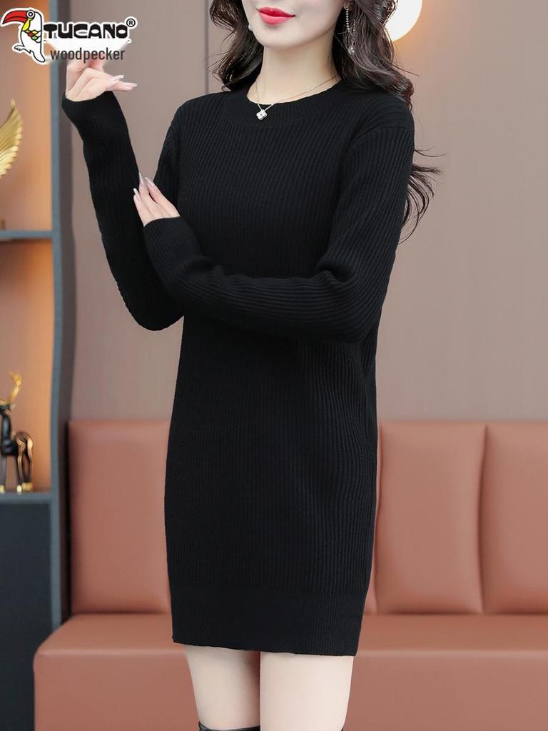 Women's Woodpecker Mid-Length Knitted Sweater Dress - Autumn/Winter 2025 Fashion.
