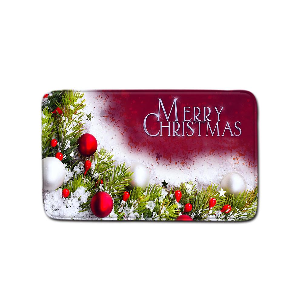 Christmas Bathroom Non-Slip Door Mat, Shower Curtain Floor Mat Combination Four-Piece Toilet Absorbent Carpet