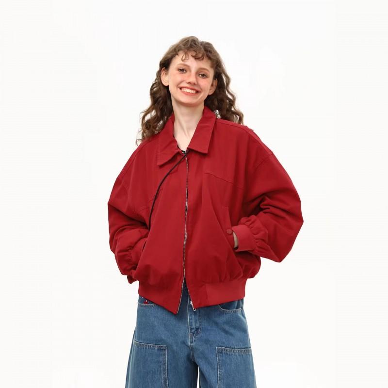 Unisex Red Harrington Jacket Streetwear Cleanfit Short Coat Casual Lightweight Outerwear