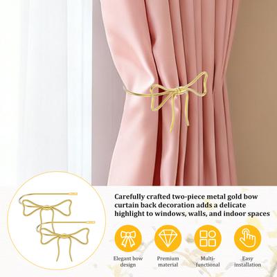 2Pcs Metal Bow Curtain Holdback Decorative Gold Bow Knot Curtain Tieback Modern Window Drapery Holdback Hook Curtain Tiebacks