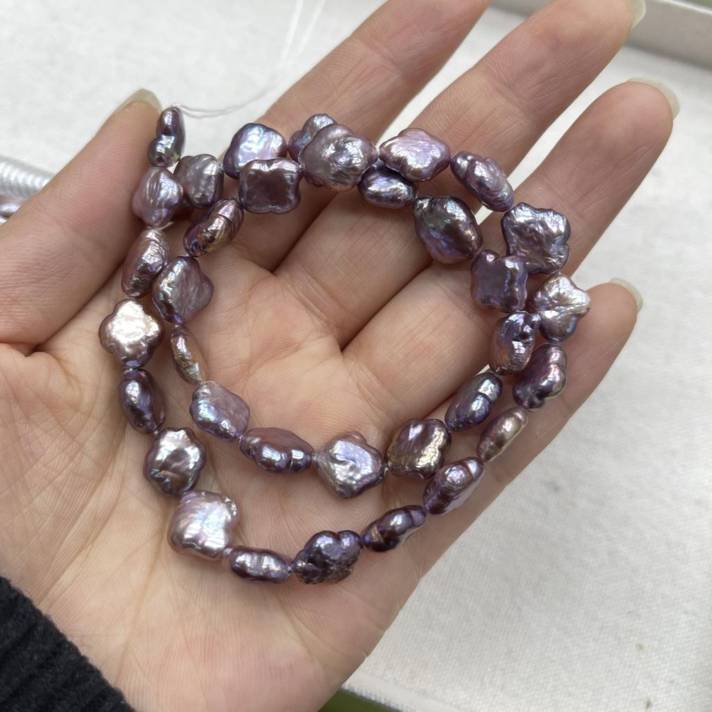 1String, Purple Natural Freshwater Pearl, Handmade Four-Leaf Clover Pearl Beads for Jewelry Making DIY Necklace Accessories, Mother's Day Gift 36cm