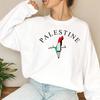 Vintage Print Palestine Crew Neck Fleece Sweatshirt for Men and Women