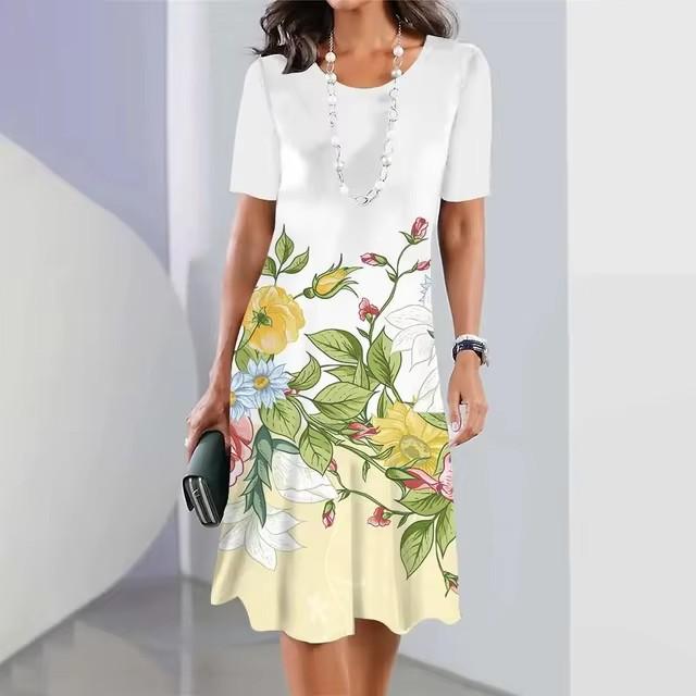 Elegant Women Short Sleeve Fashion 3d Print Midi Dress Plus Size Beach Clothing
