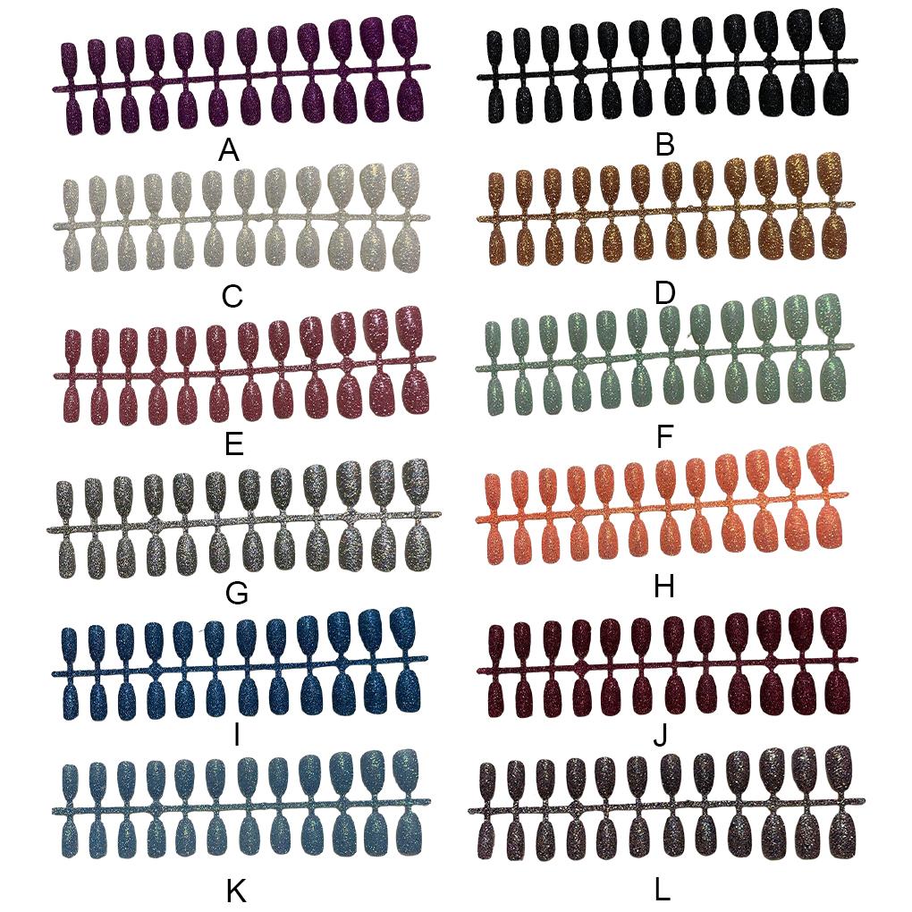 Women Glitter False Nails Frosted Artificial Detachable Manicure Tools Polished Pointed Accessories Full Cover Patch