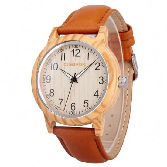 Wooden wristwatch men quartz natural wood genuine leather strap luminous hands ultra-lightweight casual business commuting gift brown.