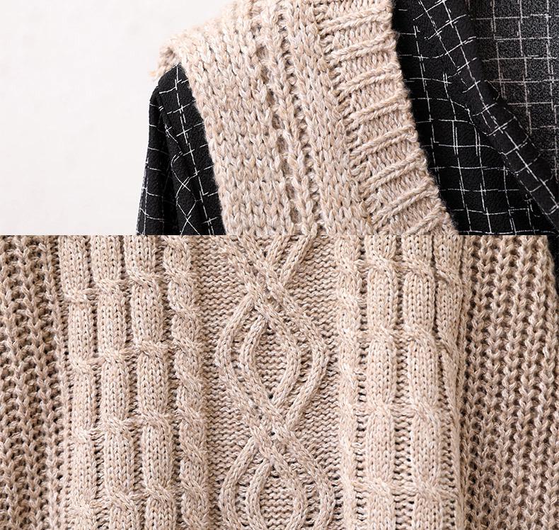 Women's V-Neck Sweater Vest & Knitted Top Set - Mid-Length, Thickened, Korean Style, Sleeveless for Autumn/Winter 2024