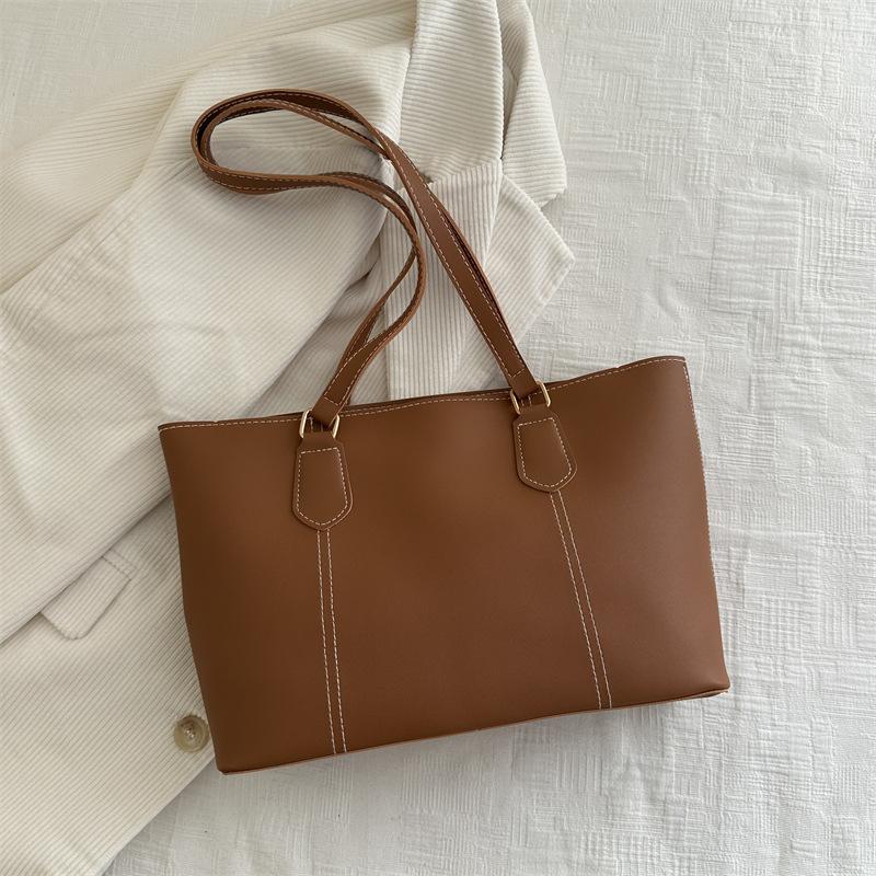 Retro high-end commuter handbag spring new versatile solid color work shoulder bag tote bag