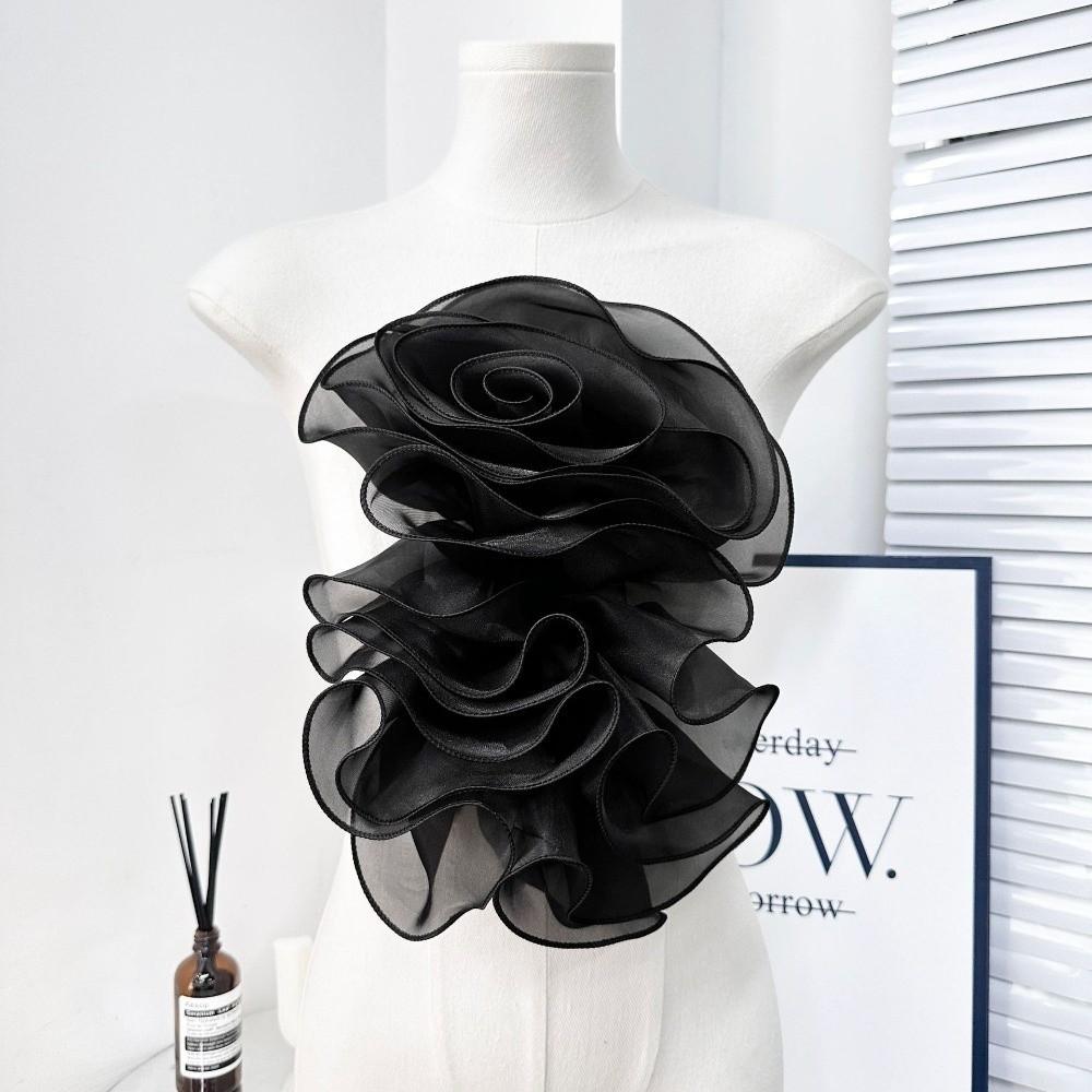 Fiori Petto 3D Stratificati Decorazione Abbigliamento Pieghettato Corsage Nuovo Fiore Rosa in Chiffon