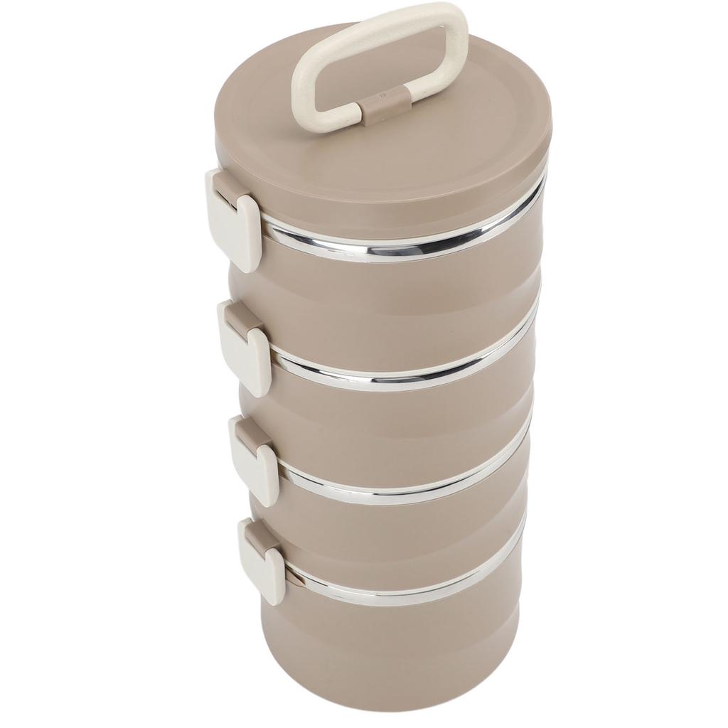 3.3L 4-stöckige isolierte Lunchbox 304 Edelstahl Lebensmittelbehälter Runde stapelbare Bento-Box mit 2