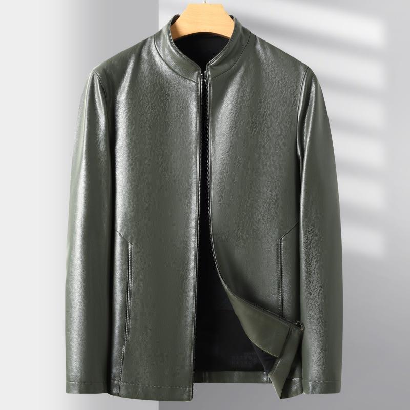 New Autumn and Winter Middle-aged Stand-up Collar Genuine Leather Jacket Men's Slim Sheepskin Dad Casual Leather Jacket