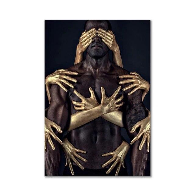 

Африканская черно-золотая обнаженная картина на холсте для мужчин и женщин, постеры и принты, настенная художественная картина для гостиной, домашний декор, Cuadros 21*30cm