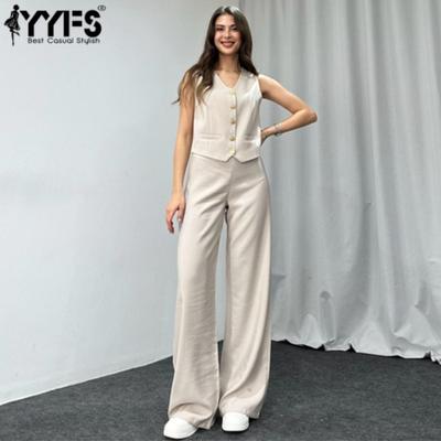 Γυναικεία μόδα Casual καλοκαιρινή άνοιξη μονόχρωμη στάμπα Αμάνικα μπλούζες και πουκάμισα με λαιμόκοψη και πουκάμισα Παντελόνια Παντελόνια κοστούμια