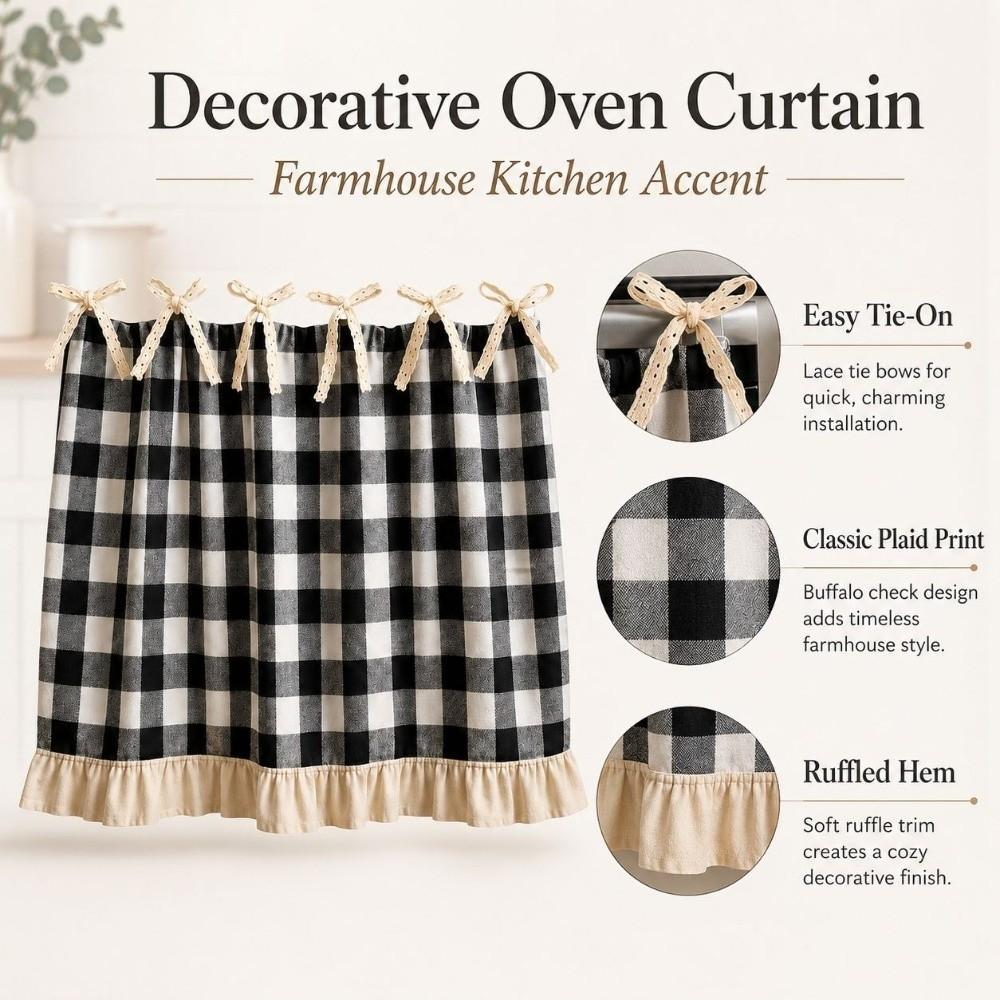 Cotton Linen Blend Bow Tie Oven Cover Curtain Coffee Machine Half Curtain Farmhouse Kitchen