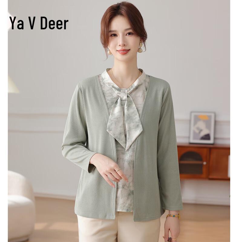 Yalu 2025 Mid-Aged Women's V-Neck Knit Top
