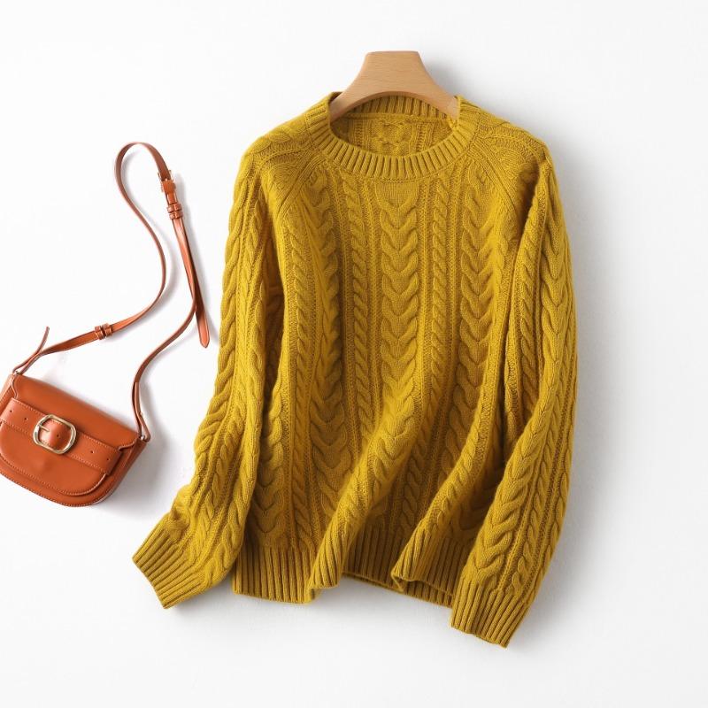 

Heavy twisted needle type! Lazy round neck pullover knitted sweater top women s thickened loose 0 wool sweater sweater L жёлтый