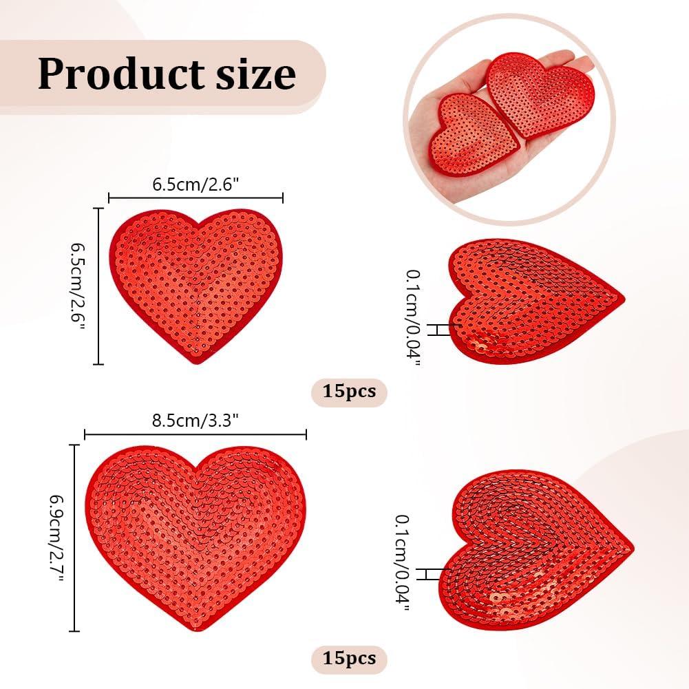 

PH PandaHall 30 шт 2 стиля нашивки в виде сердца, приклеиваемые утюгом, красные блестящие пайетки в форме сердца, наклейки, аппликация, вышитые нашивки, термотрансфер, сердце, приклеиваемое утюгом