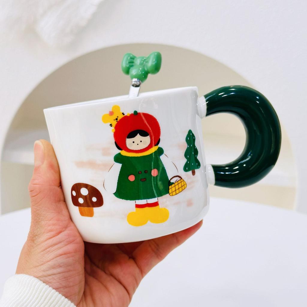 Dívčí suvenýr Roztomilý keramický hrnek s víčkem lžičkou Dárková sada Hrnek Malý dárek Domov Dívka Hrnek na vodu