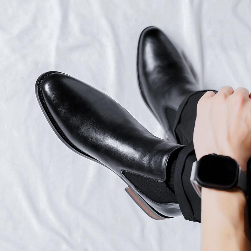 Invisible Inner Heightening Leather Shoes Martin Boots Cotton Business Dress Wedding Groom Chelsea Boots