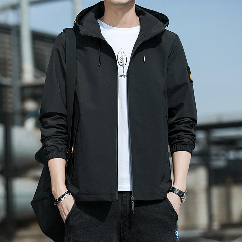 Mens Hooded Casual Sport Jacket Lightweight Windproof Outerwear Youth Fashion