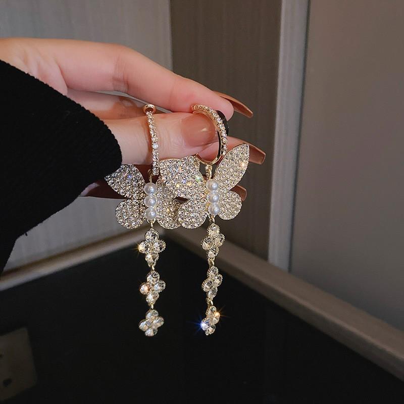 European & American Style Silver Needle Full Rhinestone Irregular Drop Earrings - Exquisite Luxury Design, Niche Fashion Versatile Earrings