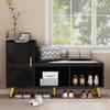 Shoe Bench Black High Gloss Upholstered, Storage Bench, 1 Cabinet Door, 2 Open Compartments, Hallway Living Room Bedroom, Up To 100 Kg