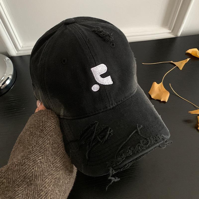 Vintage edging letter embroidery red baseball cap women's spring summer new big head circumference cap